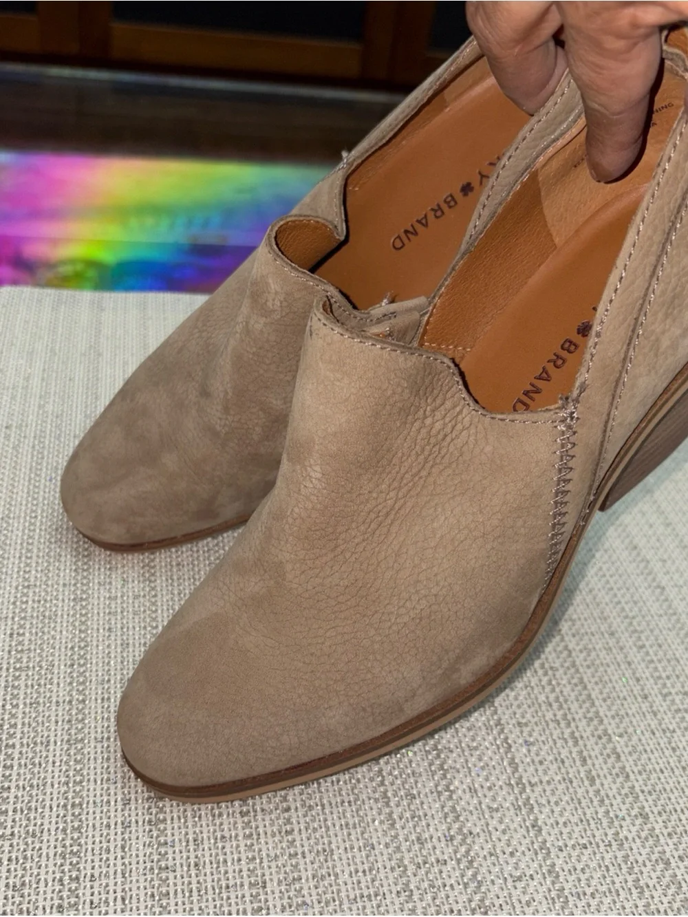 Lucky Brand women Taupe Suede Slip-On Loafers size 7.5